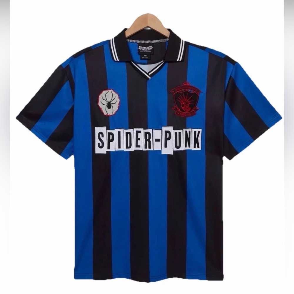 Spiderman Spider-Punk Black and Blue Men's soccer Jersey size Medium NWT